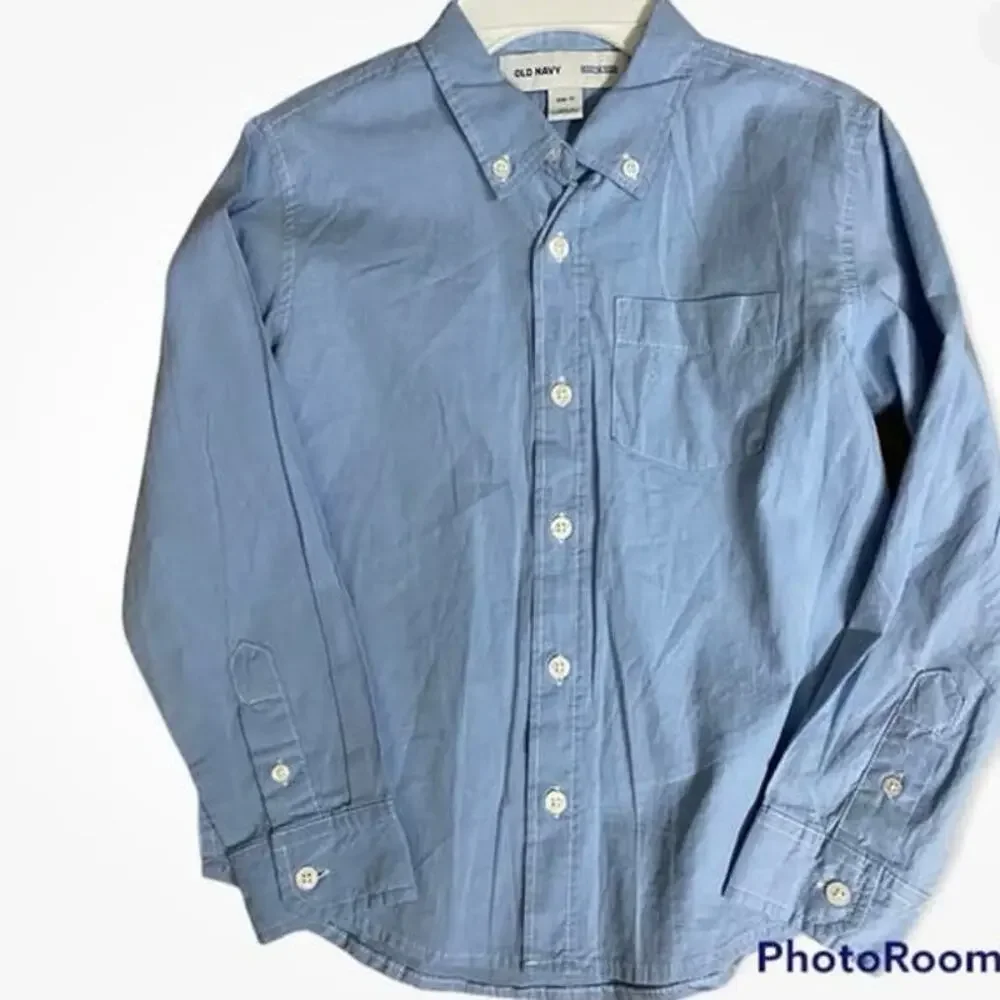 Old Navy Blue Button Down Oxford L/Sleeve Boys Shirt, Size Small (6-7), B59, $12